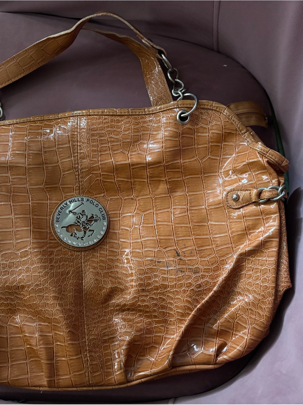 Beverly Hills Polo Club Croc-Embossed Tan Shoulder Tote